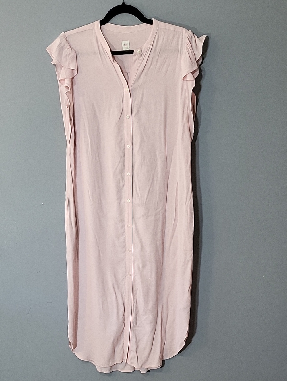 GAP Light Pink Button Up Women's Shift Dress Lightweight Ruffle Cap Sleeve